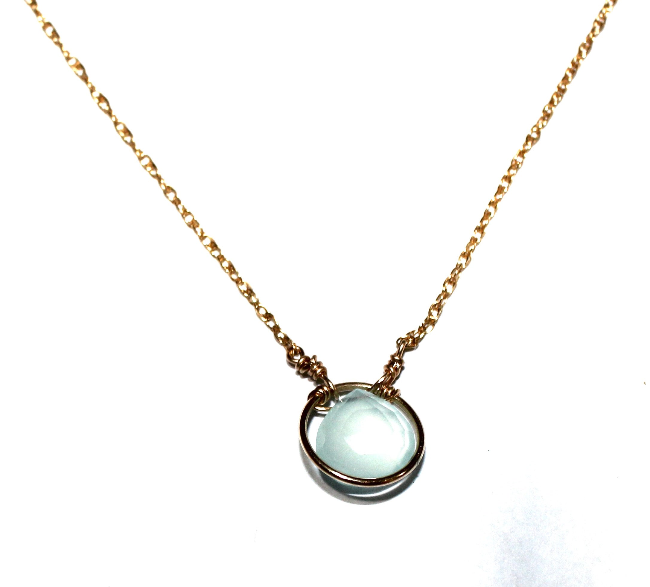 Green popular Chalcedony and Gold Disc Necklace